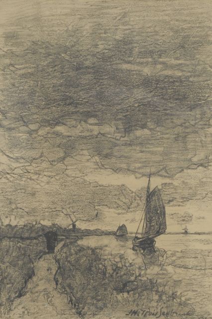 Weissenbruch H.J.  | Zeilschepen op de Spaarne bij Sparendam, litho op papier 34,1 x 23,5 cm, gesigneerd r.o.