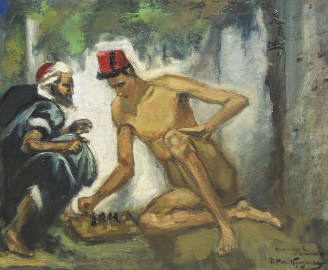 Wijngaerdt P.T. van | Hommage à Delacroix een schaakpartij, olieverf op doek 50,2 x 60,3 cm, gesigneerd r.o. en verso