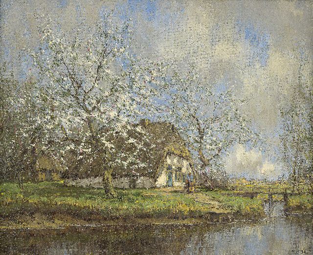 Arnold Marc Gorter | Boerderij met bloeiende bloesembomen, olieverf op doek, 46,7 x 56,7 cm, gesigneerd r.o.