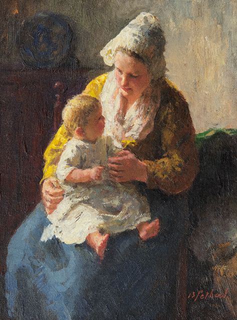 Pothast B.J.C.  | Moeder en kind, olieverf op doek 25,1 x 18,9 cm, gesigneerd r.o.