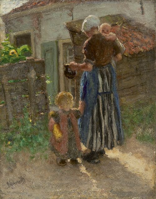Bernard Blommers | Jonge moeder met kinderen, olieverf op doek, 35,3 x 27,6 cm, gesigneerd l.o.
