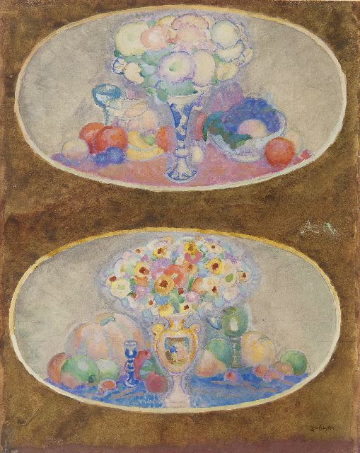 Leo Gestel | Medaillons met bloemstilleven, aquarel op papier, 28,8 x 22,9 cm, gesigneerd r.o.