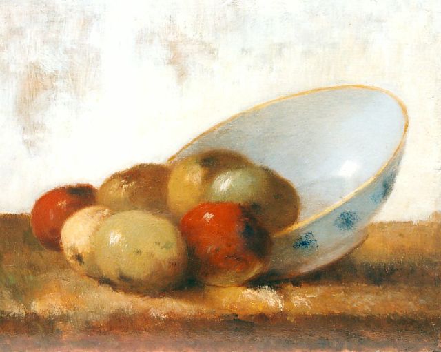 Surie J.  | Schaal met appels, olieverf op paneel 16,8 x 20,8 cm