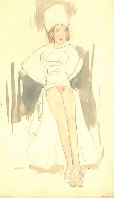 Kloos C.  | Elegante vrouw, half naakt, potlood en aquarel op papier 30,9 x 17,9 cm, gesigneerd r.o. en gedateerd 5-4-39