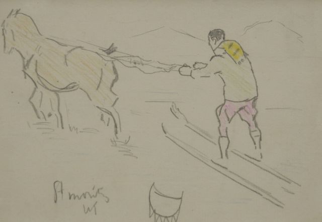 Sluiter J.W.  | Ski joering, St. Moritz 1910, potlood en kleurpotlood op papier 11,0 x 15,9 cm, gesigneerd l.o. met initialen en gedateerd 1910