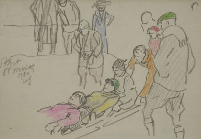 Sluiter J.W.  | Start skeleton, St Moritz 1910, potlood en kleurpotlood op papier 11,6 x 16,2 cm, gesigneerd l.m. met initialen en gedateerd 1910