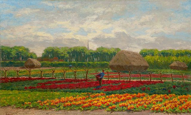 Bleckmann W.C.C.  | Werkende boeren op bollenveld, olieverf op doek 58,4 x 95,5 cm, gesigneerd l.o.