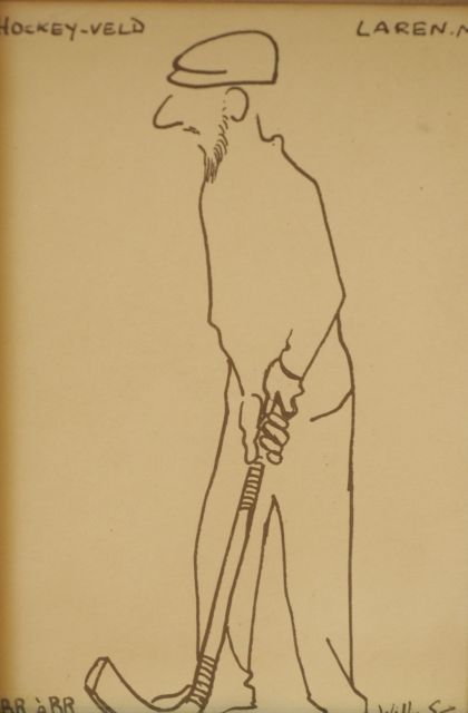 Sluiter J.W.  | De schilder Brender à Brandis op het hockeyveld, Laren, inkt op papier 14,0 x 9,0 cm, gesigneerd r.o.
