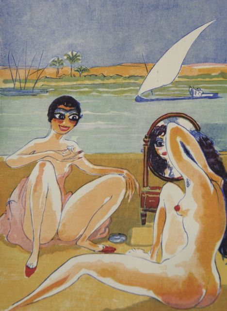 Dongen C.T.M. van | La terrasse sur le Nil (illustratie uit 'Le livre de mille nuits et une nuit', 1955), houtgravure 17,5 x 12,7 cm, te dateren 1955