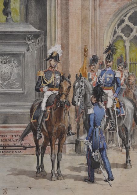 Staring W.C.  | Adjudant en Ordonnance-officier van Koning Willem III bij paleis Noordeinde, aquarel op papier 33,0 x 23,0 cm, gesigneerd l.o. met monogram