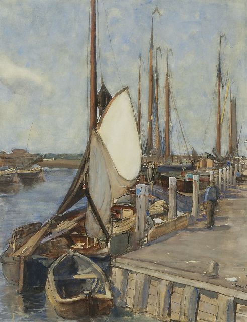 Arntzenius P.F.N.J.  | Afgemeerde vissersboten in de haven van Elburg, aquarel op papier 56,9 x 43,5 cm, gesigneerd r.o.