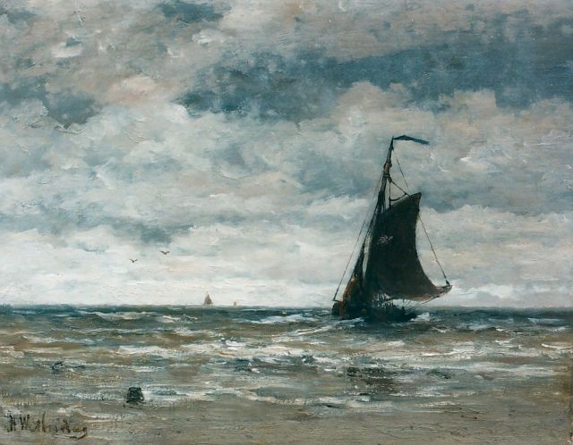 Hendrik Willem Mesdag | Bomschuit voor de kust, olieverf op doek, 40,0 x 51,0 cm, gesigneerd l.o.