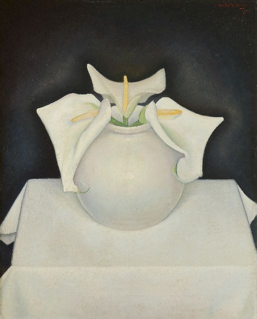 Wittenberg J.H.W.  | Aronskelken in witte vaas, olieverf op doek 53,6 x 42,7 cm, gesigneerd r.b. en gedateerd 1930