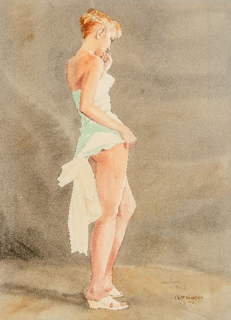 Flip Hamers | Pin-upgirl, potlood en aquarel op papier, 51,3 x 38,3 cm, gesigneerd r.o. en gedateerd 1956