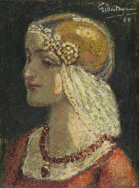 Westermann G.B.J.  | Jonge vrouw in Friese klederdracht, olieverf op doek 50,2 x 37,5 cm, gesigneerd r.b. en gedateerd '64, zonder lijst