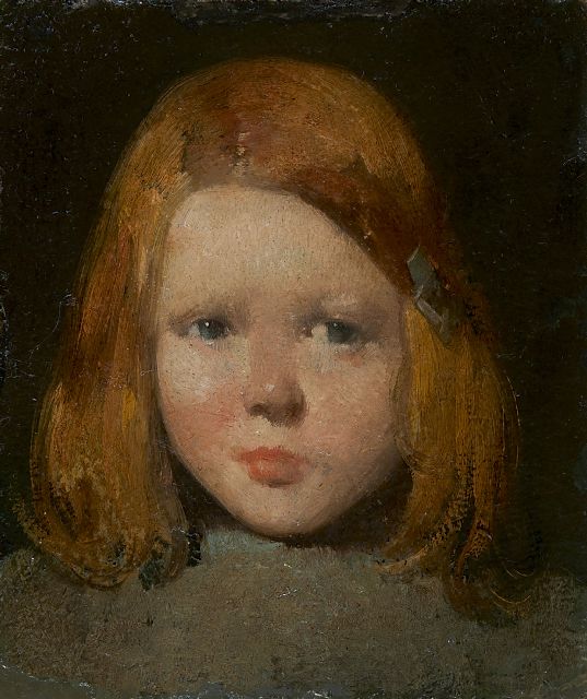 Berg W.H. van den | Kinderportretje, olieverf op papier op board 13,6 x 11,7 cm