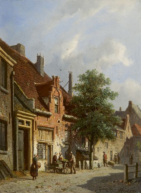 Adrianus Eversen | De Breesteeg te Haarlem, olieverf op paneel, 25,0 x 18,6 cm, gesigneerd r.o.