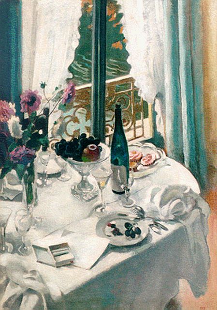 Dom P.L.C.  | Stilleven met gedekte tafel, olieverf op doek 125,2 x 90,2 cm, gesigneerd r.o. en gedateerd 1942