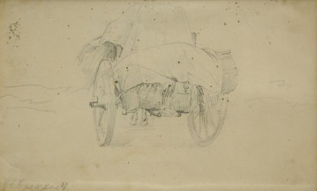 Barend Cornelis Koekkoek | Studie van een hooikar, potlood op papier, 9,1 x 14,8 cm, gesigneerd l.o.