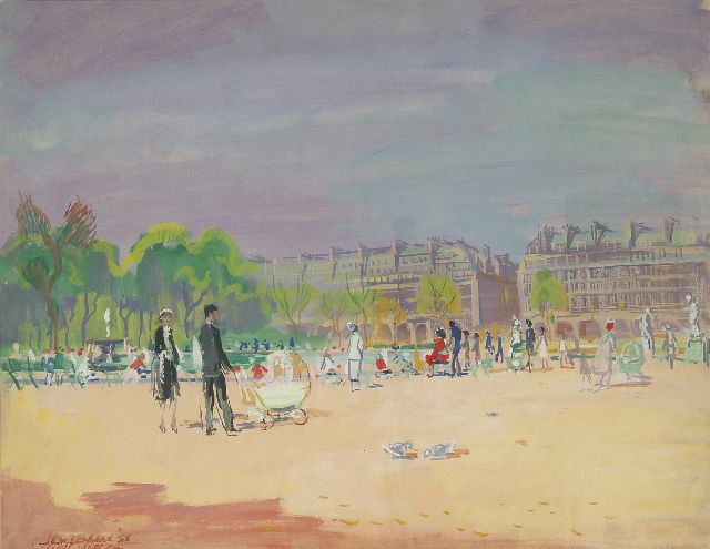 Jan van der Baan | Zonnige dag in Parijs, aquarel op papier, 49,5 x 64,0 cm, gesigneerd l.o. (tweemaal) en gedateerd '55