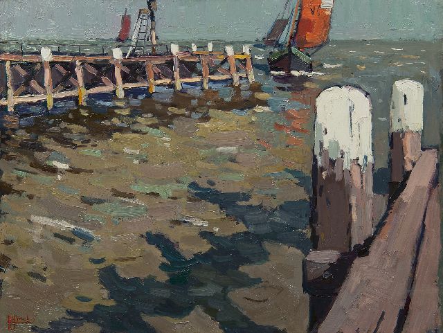 Raoul Hynckes | Ingang van de haven van Volendam, olieverf op paneel, 41,8 x 56,0 cm, gesigneerd l.o.