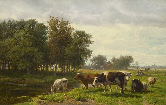 Savrij H.  | Polderlandschap met vee, bij Haarlem, olieverf op doek 79,2 x 125,9 cm, gesigneerd l.o.
