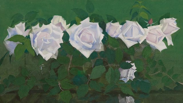 Jan Voerman sr. | 'La France'-rozen in antieke glazen, gouache op papier, 31,8 x 56,9 cm, gesigneerd r.o. en te dateren ca. 1891-1899