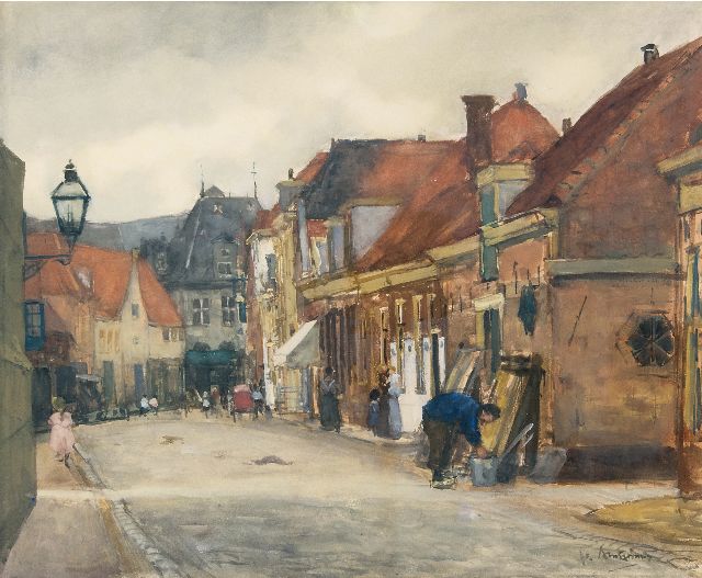 Arntzenius P.F.N.J.  | Straatje in Hoorn, met zicht op de Kaaswaag, aquarel op papier 39,0 x 46,5 cm, gesigneerd r.o. en te dateren 18 aug. 1905