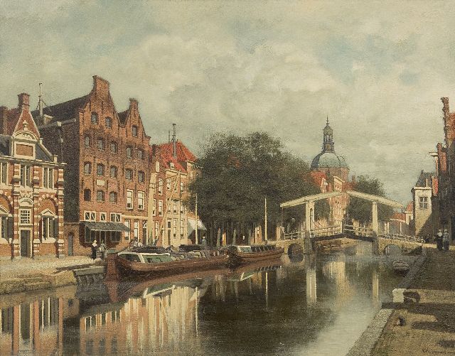 Klinkenberg J.C.K.  | De Oude Rijn te Leiden met de koepel van de Marekerk, olieverf op paneel 39,3 x 51,0 cm, gesigneerd r.o.