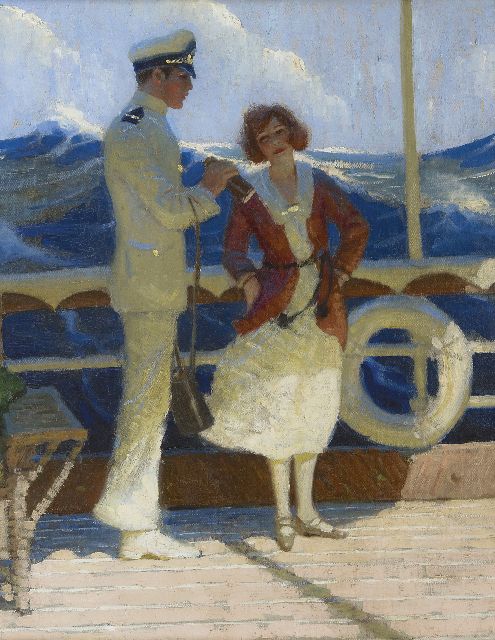 Sluiter J.W.  | Flirt op volle zee, olieverf op doek 63,6 x 50,9 cm, te dateren ca. 1923