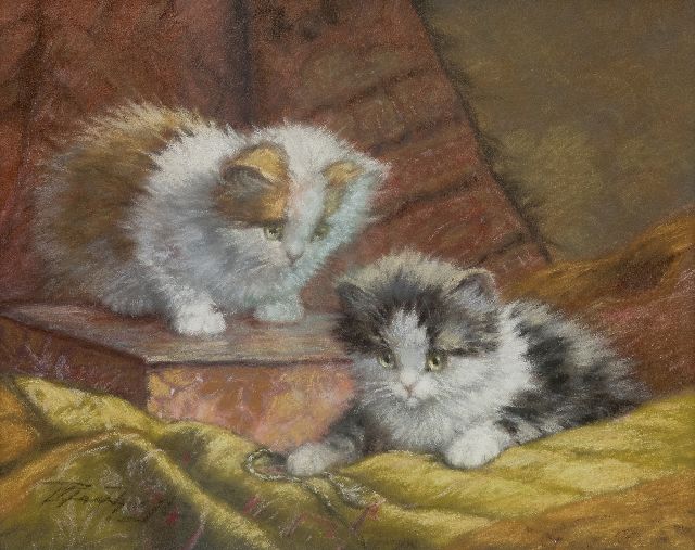 Raaphorst C.  | Twee spelende jonge katjes, pastel op papier 25,2 x 31,0 cm, gesigneerd l.o.