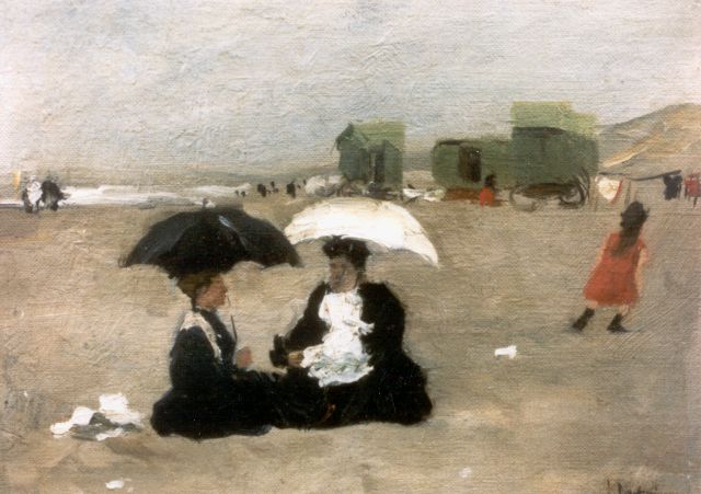 Arntzenius P.F.N.J.  | Vrouwen op het strand, 1907, olieverf op doek op paneel 21,3 x 28,7 cm, gesigneerd r.o.