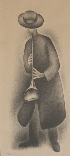 Bendien J.  | Fluitspeler, litho op papier 52,0 x 24,0 cm