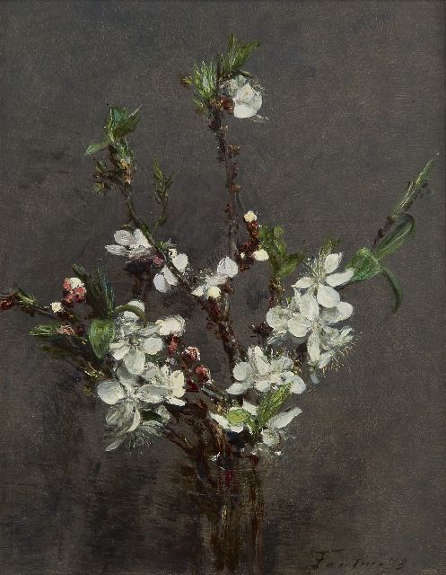 Fantin-Latour I.H.J.T.  | Appelbloesemtakken, olieverf op doek 27,0 x 21,2 cm, gesigneerd r.o. en gedateerd '73