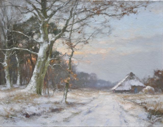 Holtrup J.  | Winteravond Achterhoek, olieverf op doek 35,3 x 45,2 cm, gesigneerd l.o.
