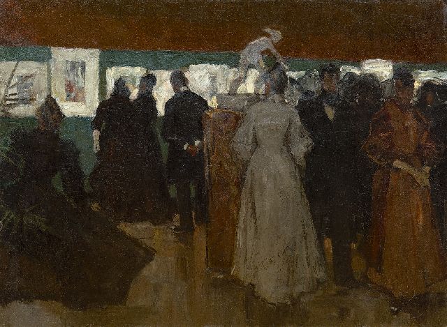 Arntzenius P.F.N.J.  | Tentoonstelling in Pulchri, Den Haag, olieverf op doek op board 45,2 x 59,8 cm, te dateren ca. 1895