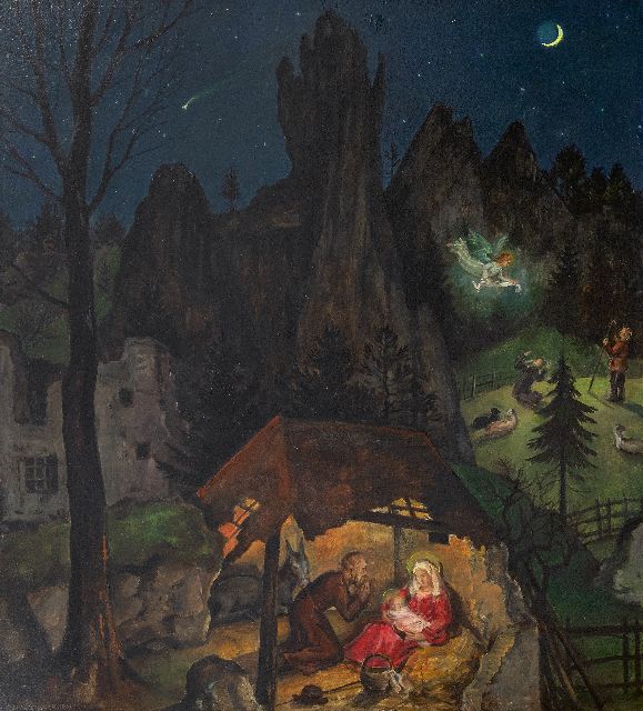 Rimböck M.  | De geboorte van Christus, olieverf op schildersboard 73,5 x 66,0 cm, gesigneerd l.o. en gedateerd 1931