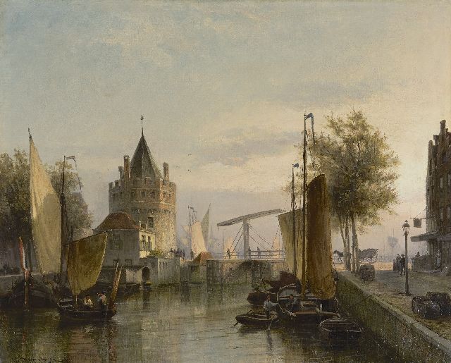 Christiaan Dommelshuizen | Gezicht op de Schreierstoren vanaf de Geldersekade, Amsterdam, olieverf op doek, 52,7 x 65,0 cm, gesigneerd l.o. en gedateerd 1890