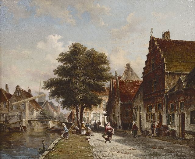 Adrianus Eversen | Gezicht op de Burgwal te Haarlem, olieverf op doek, 47,4 x 57,5 cm, gesigneerd r.o.