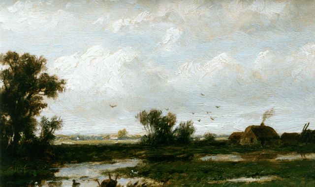 Anthonie Jacobus van Wijngaerdt | Polderlandschap, olieverf op doek, 14,2 x 22,2 cm