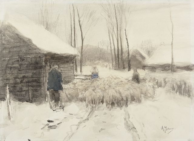 Mauve A.  | Sneeuw in Laren, aquarel op papier 49,6 x 67,7 cm, gesigneerd r.o.