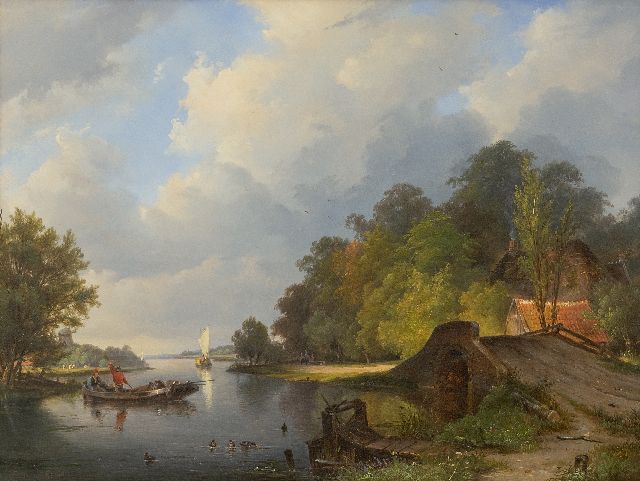 Frans Breuhaus de Groot | Zomerdag langs de rivier, olieverf op paneel, 33,5 x 44,3 cm, gesigneerd l.o.