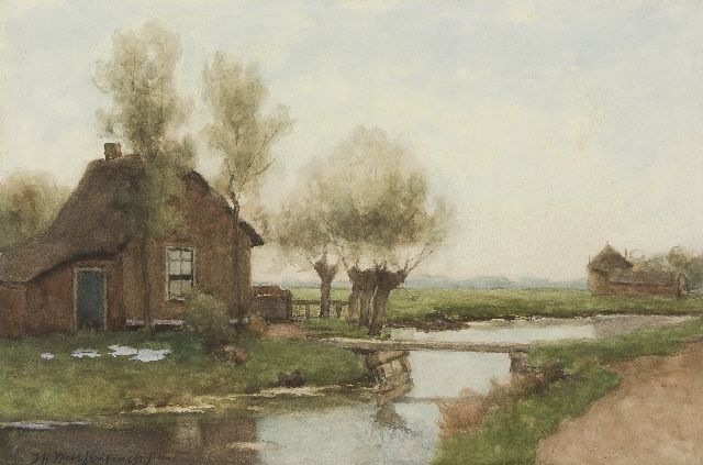 Weissenbruch H.J.  | Polderlandschap met boerderij, aquarel op papier 34,8 x 52,6 cm, gesigneerd l.o.