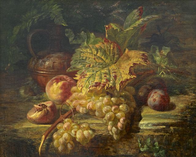 Huygens F.J.  | Stilleven met druiven, olieverf op doek 48,6 x 59,5 cm, gesigneerd l.o. en gedateerd '60, zonder lijst