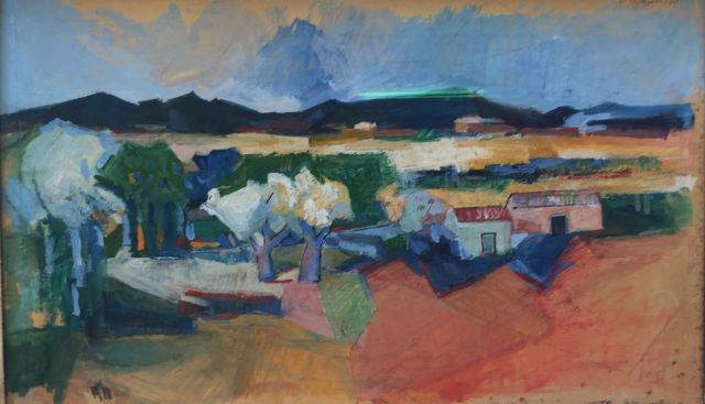 Oepts W.A.  | Landschap te Zuid-Frankrijk (voorstudie voor schilderij), potlood en gouache op papier 34,3 x 57,0 cm, gesigneerd r.o. en gedateerd 1970