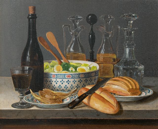 Joncherie G.G.  | Le déjeuner, olieverf op doek op paneel 50,2 x 61,0 cm, gesigneerd l.o. en gedateerd 1843