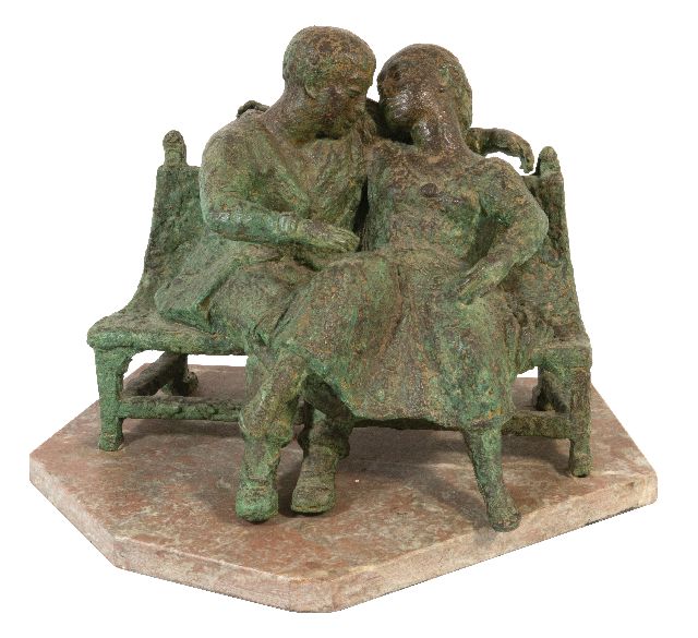 Pieter Starreveld | Geliefden op een bankje, brons, 24,5 x 27,5 cm