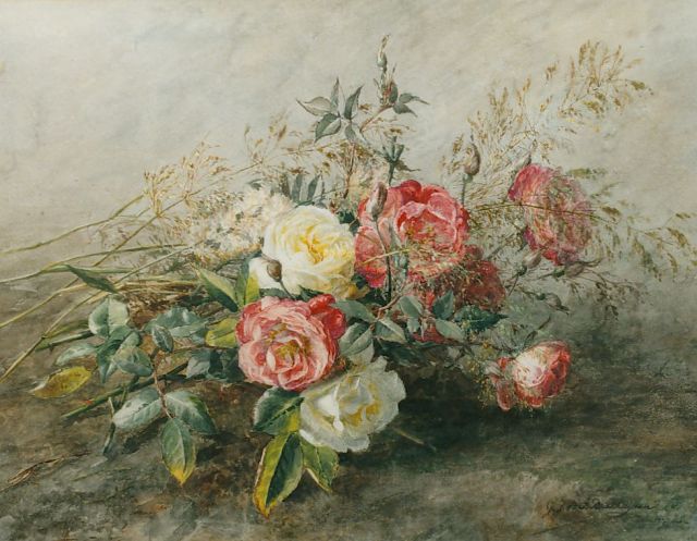 Gerardine van de Sande Bakhuyzen | Stilleven van rozen, aquarel op papier, 36,0 x 46,0 cm, gesigneerd r.o.