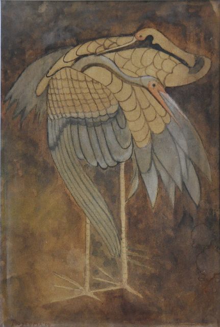 Hoytema Th. van | Kraanvogels, aquarel op papier 30,0 x 21,0 cm, gesigneerd l.o. en gedateerd '09