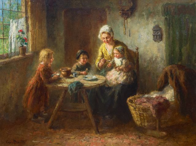Bouter C.W.  | Interieur met moeder en kinderen aan de maaltijd, olieverf op doek 75,1 x 99,9 cm, gesigneerd l.o.